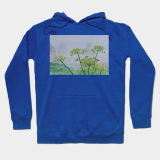 Foggy morning with green plants Hoodie